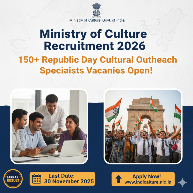 Ministry of Culture Recruitment 2026: 150+ Republic Day Cultural Outreach Specialists Vacancies Open – Apply Now!