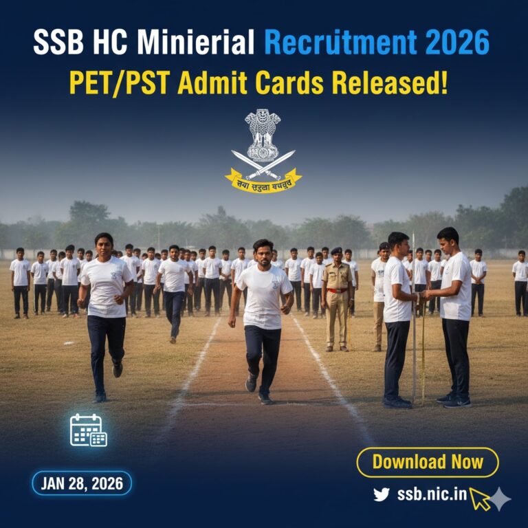 SSB HC Ministerial Recruitment 2026: PET/PST Admit Cards Released – Check Physical Standards & Download Now!