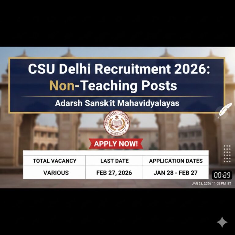 CSU Delhi Recruitment 2026: Non-Teaching Posts Open in Adarsh Sanskrit Mahavidyalayas – Apply Now!