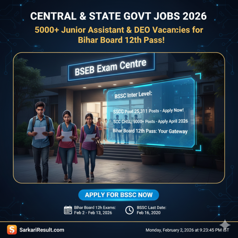 Central & State Govt Jobs 2026: 5000+ Junior Assistant & DEO Vacancies for Bihar Board 12th Pass!