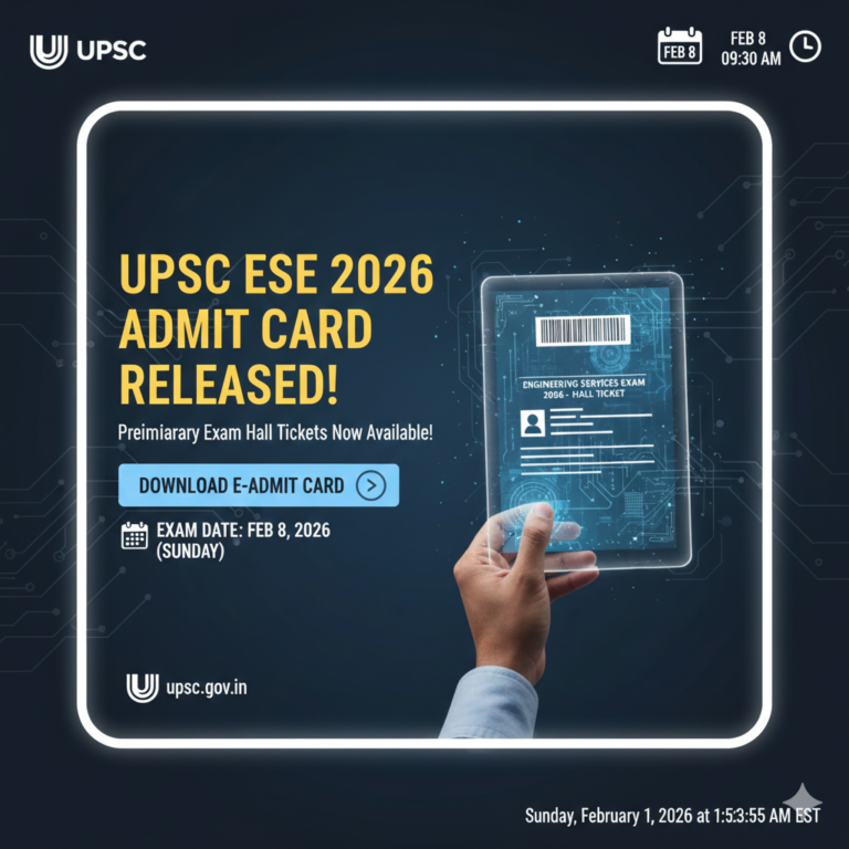 UPSC ESE Admit Card 2026 Released: Preliminary Exam Hall Tickets Now Available for Engineering Services Examination