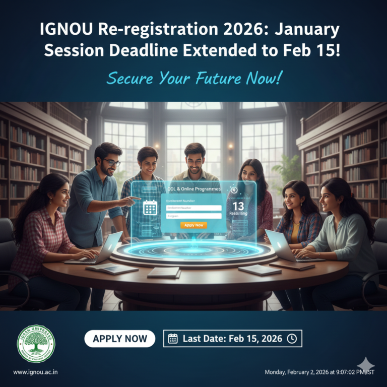 IGNOU Re-registration 2026: January Session Deadline Extended to Feb 15 – Secure Your Future Now!