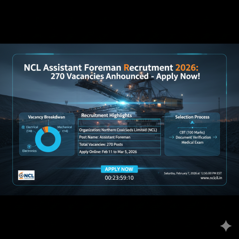 NCL Assistant Foreman Recruitment 2026: 270 Vacancies Announced – Apply Now!