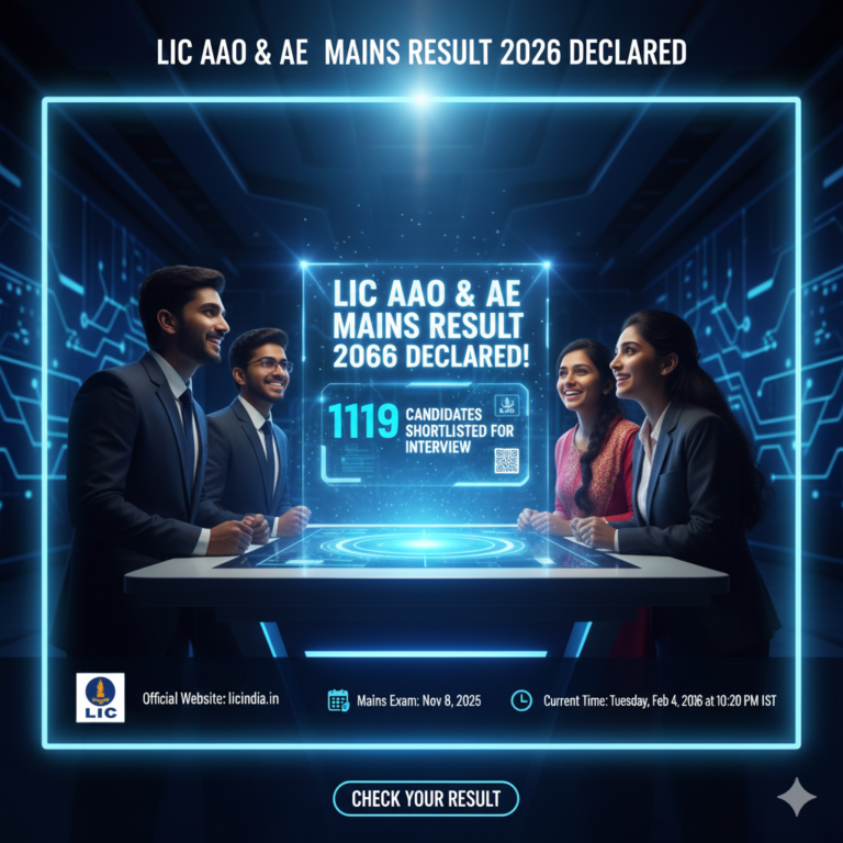LIC AAO & AE Recruitment 2026: Mains Results Declared! 1119 Candidates Shortlisted for Interview